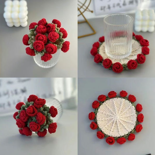 Rose Coaster & Flower Basket Crochet Pattern PDF – 5 Languages